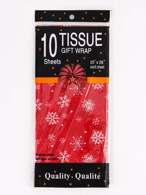 Бумага упаковочная тишью "Снежинки на красном", красная, 50 х 66 см