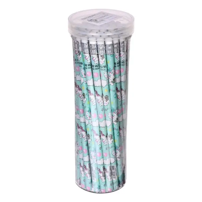 Карандаш чернографитный с ластиком &laquo;Единороги&raquo;, твердость НВ, корпус круглый, МИКС (штрихкод на штуке)