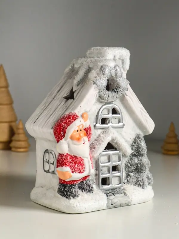 Сувенир керамика свет "Дед Мороз у домика" 12х7х15,5 см