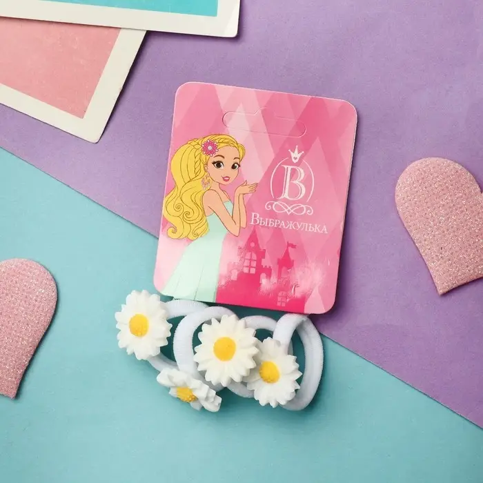 Резинка для волос "Ромашка" (набор 4 шт) белый