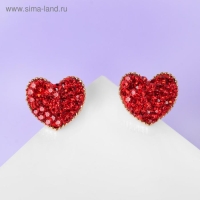 Серьги со стразами «Сердце» sweet love, цвет красный в золоте Серьги со стразами «Сердце» sweet love, цвет красный в золоте