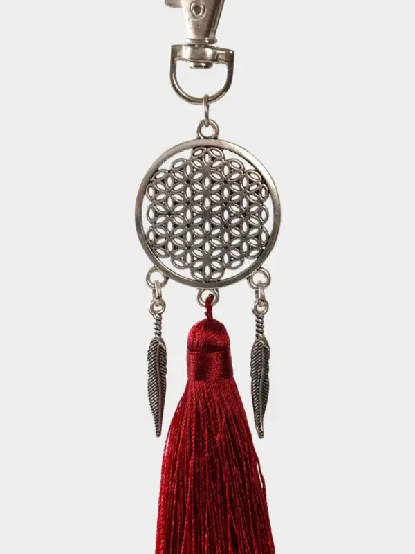 Брелок-кисточка "Ловец снов" 17 см, цв. бордовый, серебристый