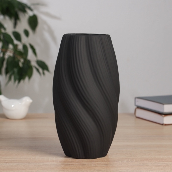 Керамическая ваза декоративная настольная &laquo;Кеннет&raquo;, для цветов, сухоцветов, 21&times;9 см, чёрный