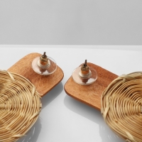 Серьги из дерева &laquo;Ваканда&raquo; стиль, плетёный диск, цвет бежево-коричневый