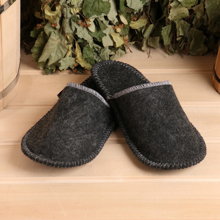 Тапочки для бани &laquo;Добропаровъ&raquo; женские, шерсть, полиэфир, серые 26 см стелька