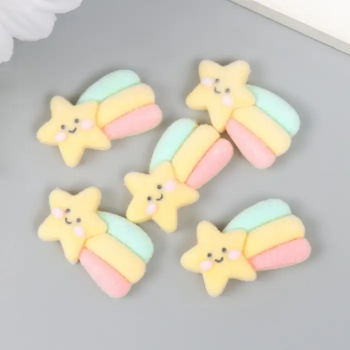 Декор для творчества бархатное напыление "Звезда-смайл с радугой" 0,6х1,8х2,5 см