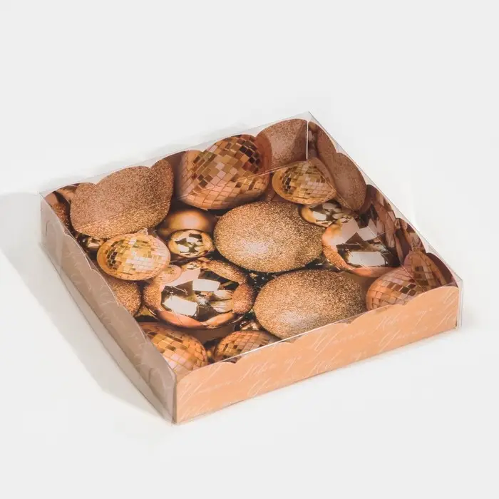 Коробка для кондитерских изделий с пластиковой крышкой &laquo;Шары&raquo;, 15 х 15 х 3 см