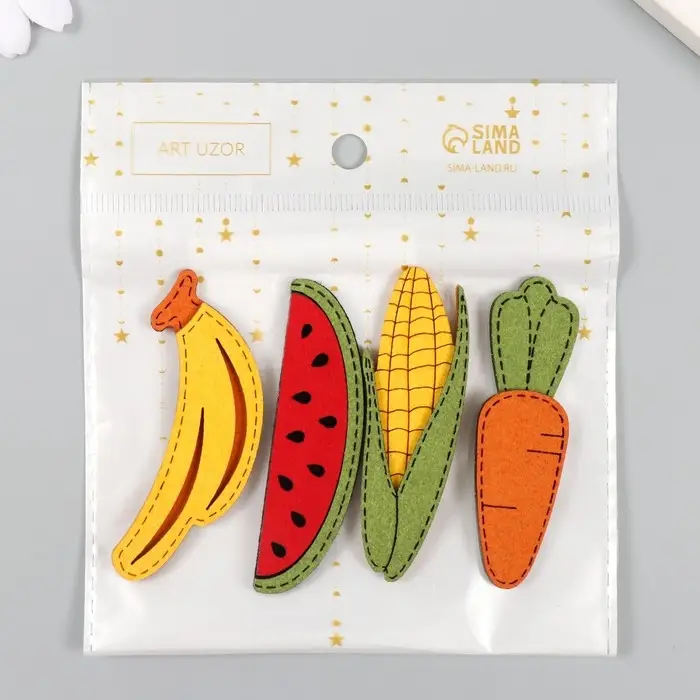 Декор для творчества иск. замша "Фруктики, овощи" МИКС 7х2,2 см