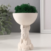 Кашпо бетонное "Египтянка" высота 10см, диаметр 7см белый со мхом (мох зелеый стабилиз)