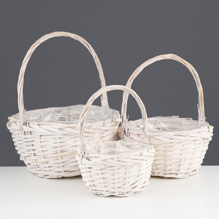 Набор корзин &laquo;Вьюнок&raquo;, 3 шт, 30&times;14,5/36 см, 24&times;12,5/31 см, 19,5&times;10,5/25,5 см, ива