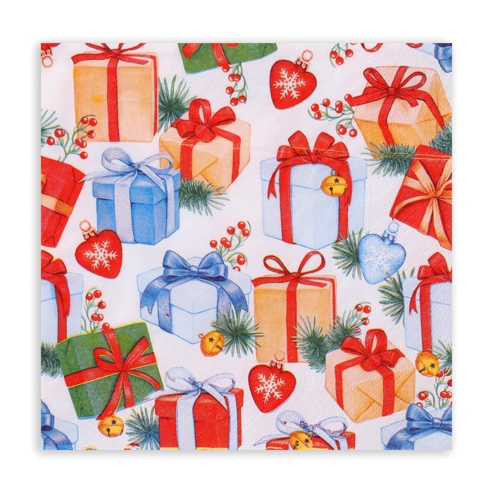 Новогодние салфетки бумажные Pero Prestige «Подарки», 3 слоя, 33х33 см, 20 шт Новогодние салфетки бумажные Pero Prestige «Подарки», 3 слоя, 33х33 см, 20 шт