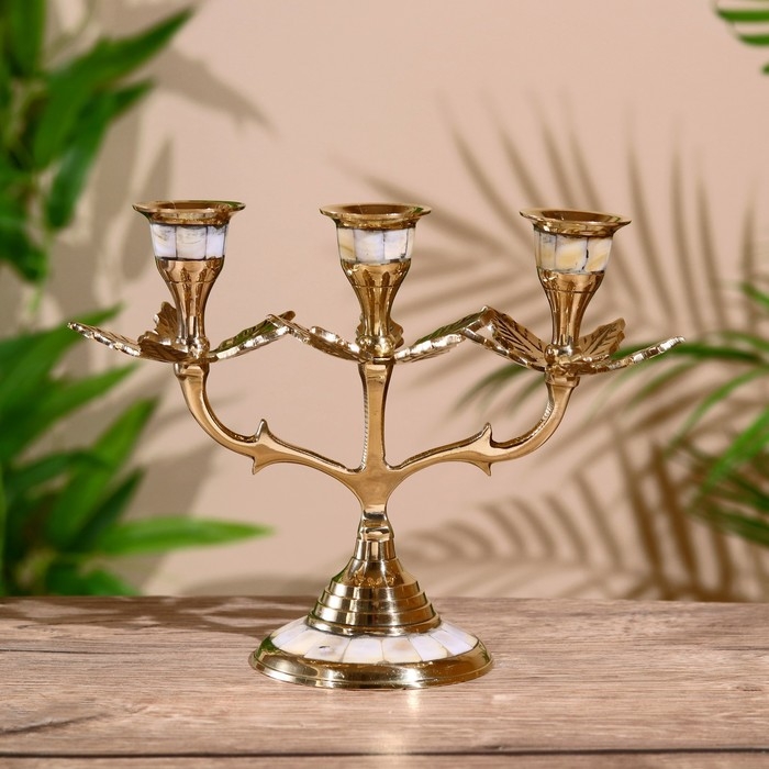 Подсвечник "Трио" латунь, перламутр 15 см