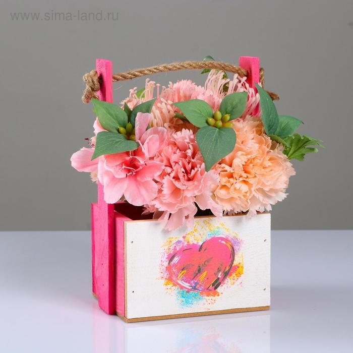 Кашпо деревянное, 15&times;12&times;8.5(25) см "Пауль и Любовь. Сердце акварельное", с принтом