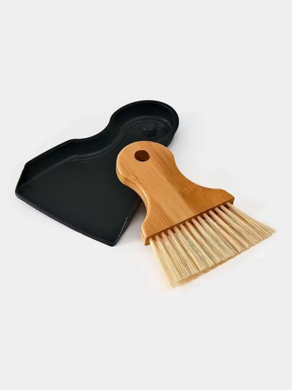 Щетка с совком "Meli", бамбуковая ручка, цвет черный 18х14 см