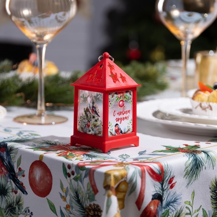 Светодиодная фигура &laquo;Красный фонарь со снегирями&raquo; 6.3 &times; 12 &times; 6.3 см, пластик, батарейки AG13х3 (в комплекте), свечение тёплое белое