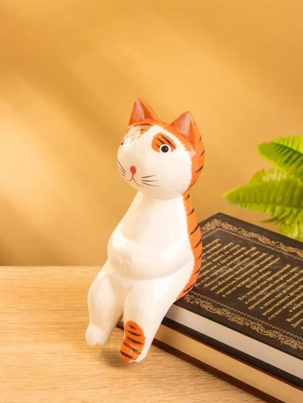 Сувенир дерево "Кот сидячий" цв. оранжевый, 6х6х15 см