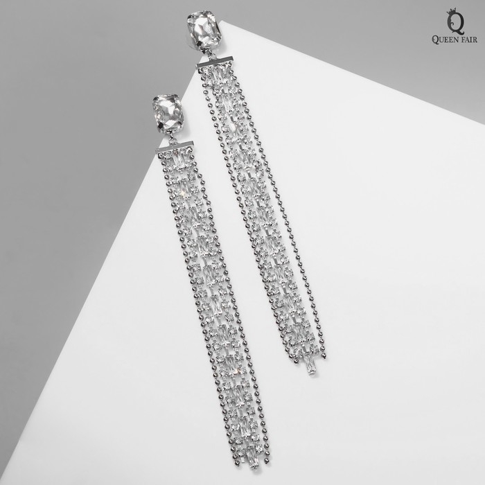 Серьги висячие со стразами «Водопад» дама, цвет белый в серебре, 14,5 см Серьги висячие со стразами «Водопад» дама, цвет белый в серебре, 14,5 см