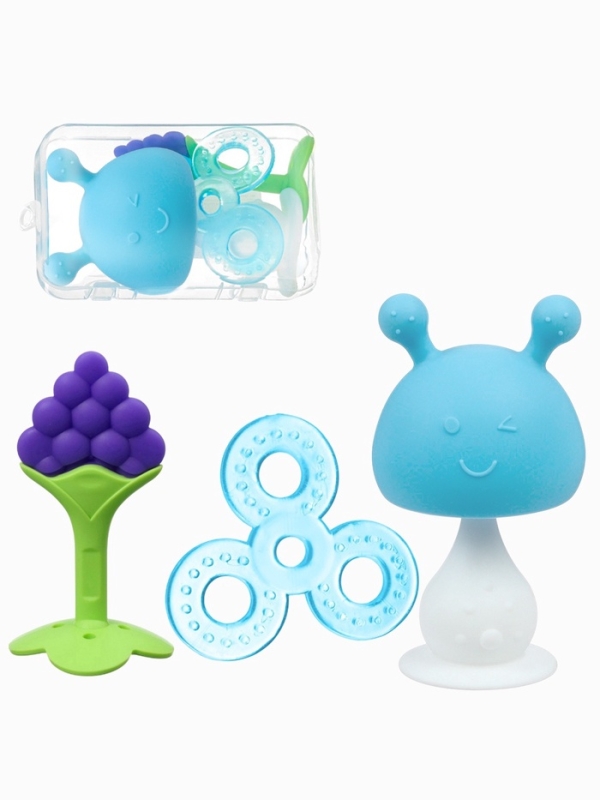 Набор прорезывателей силиконовых &laquo;Мой Зайка&raquo;, с погремушкой, 3 шт., на присоске, в кейсе, Крошка Я