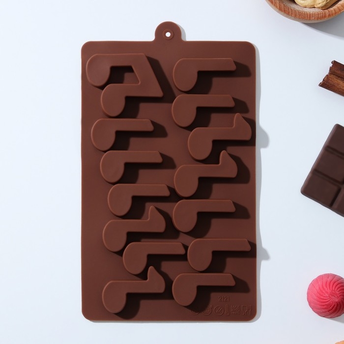 Форма для шоколада Доляна &laquo;Ноты&raquo;, силикон, 19,5&times;12&times;1 см, 15 ячеек (4,2&times;2,2 см), цвет коричневый