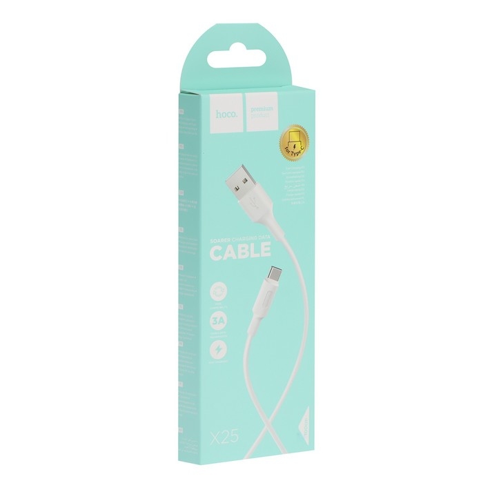 Кабель Hoco X25, Type-C - USB, 3 А, 1 м, PVC оплетка, белый Кабель Hoco X25, Type-C - USB, 3 А, 1 м, PVC оплетка, белый