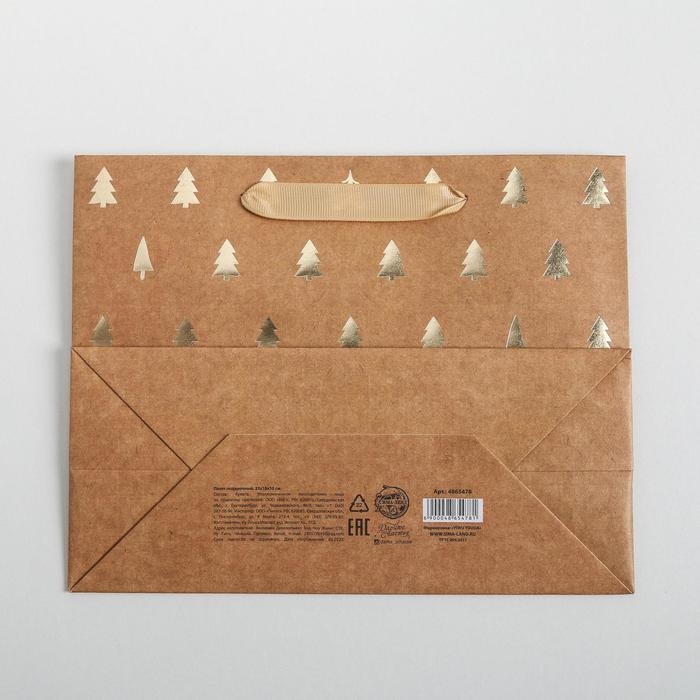 Пакет подарочный новогодний крафтовый горизонтальный &laquo;Ёлочки&raquo;, MS 23 х 18 х 10 см, Новый год
