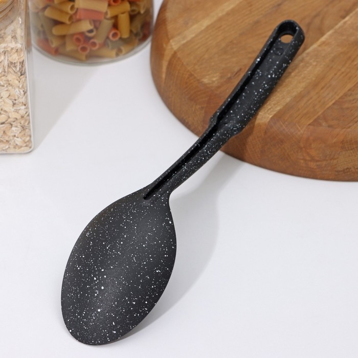 Ложка гарнирная Доляна &laquo;Мрамор&raquo;, 30,5 см, цвет чёрный