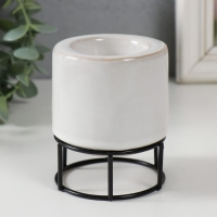 Подсвечник керамика, металл на 1 свечу "Пенёк" белый с чёрным 7,7х7,7х8,9 см