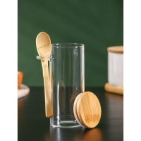 Банка стеклянная для сыпучих продуктов с ложкой BellaTenero &laquo;Эко&raquo;, 420 мл, 6,7&times;15,5 см, с бамбуковой крышкой