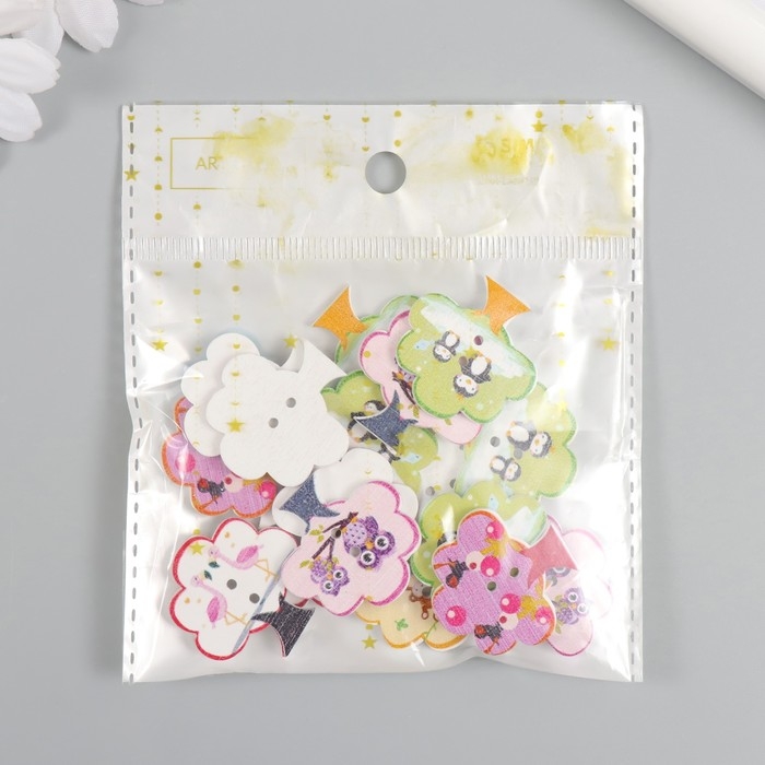 Пуговицы дерево для творчества 2 прокола "Деревце" набор 20 шт 2,8х2,8 см