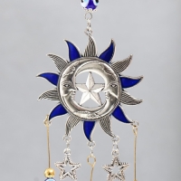 Музыка ветра металл "Звезда, два месяца и солнце" синий, от сглаза 3 колокольчика 27 см