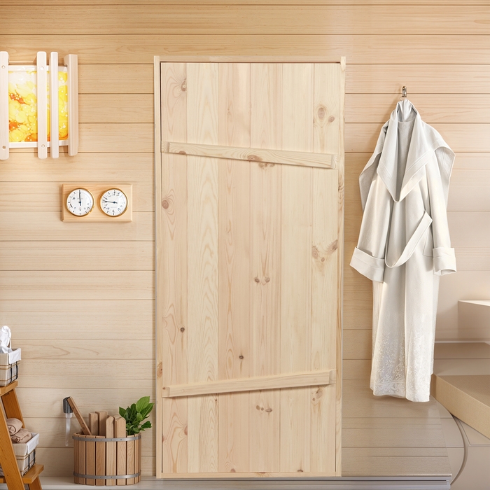 Дверной блок для бани, 180×80см, из сосны, на клиньях, массив, Дверной блок для бани, 180×80см, из сосны, на клиньях, массив, "Добропаровъ"