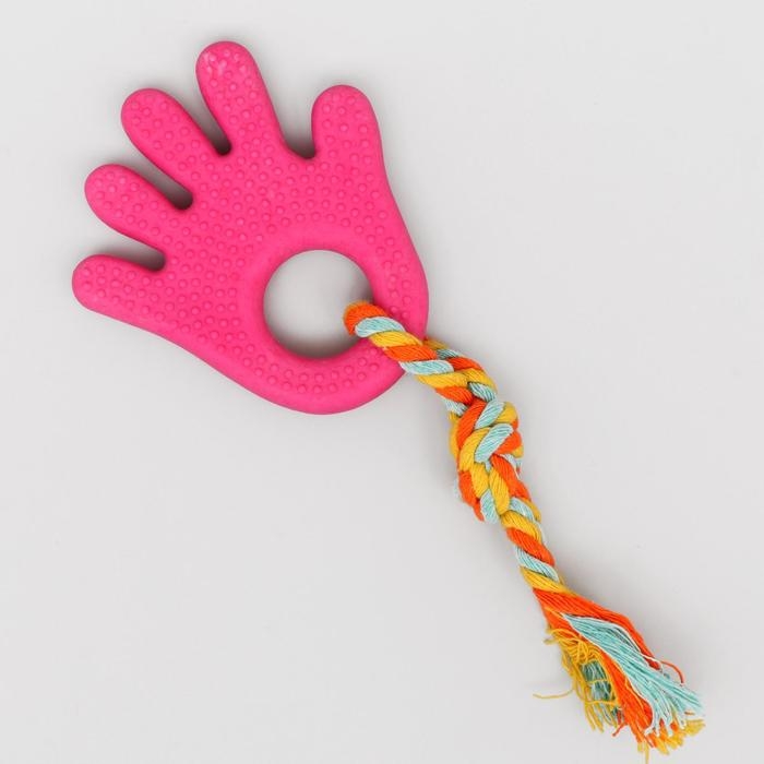 Игрушка жевательная с канатом для собак Игрушка жевательная с канатом для собак "Ладошка", 10 см, розовая