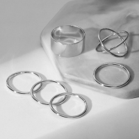 Набор колец 6 штук &laquo;Тренд&raquo; линия, цвет серебро, размер 17
