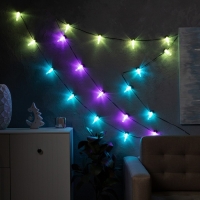 Умная гирлянда &laquo;Нить&raquo; 6 м с насадками &laquo;Лампочки с шишками&raquo;, IP20, тёмная нить, 20 LED, свечение RGB, USB