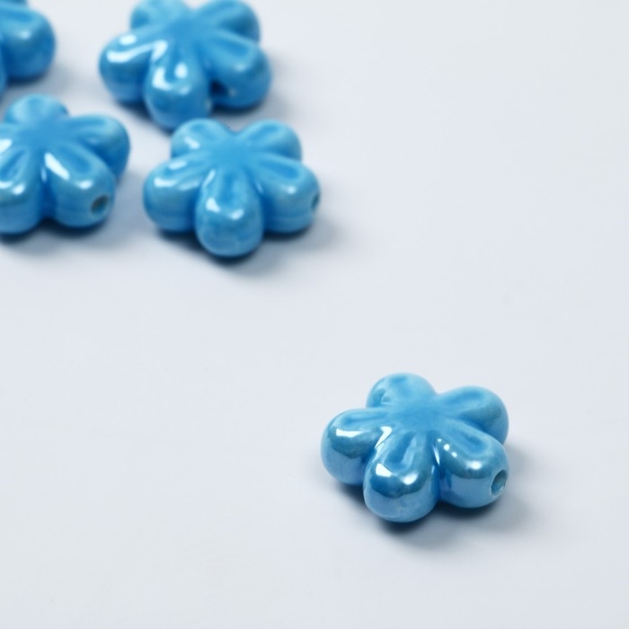 Бусина керамическая &laquo;Цветок&raquo; пятилистник, 1,75&times;1,75&times;0,5см, (набор 5 шт), цвет синий