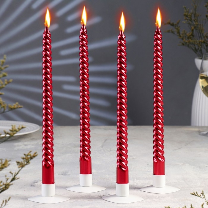 Набор Свечей витых, 2,2х 30 см, 4 штук, рубиновый металлик Набор Свечей витых, 2,2х 30 см, 4 штук, рубиновый металлик