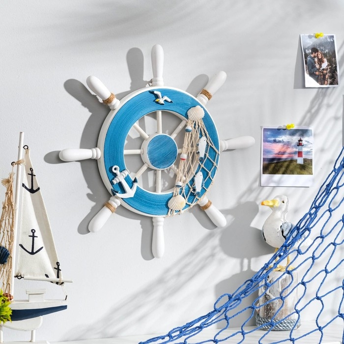 Декор интерьерный &laquo;Штурвал&raquo; на стену, бело-синий, 32 х 32 х 2 см