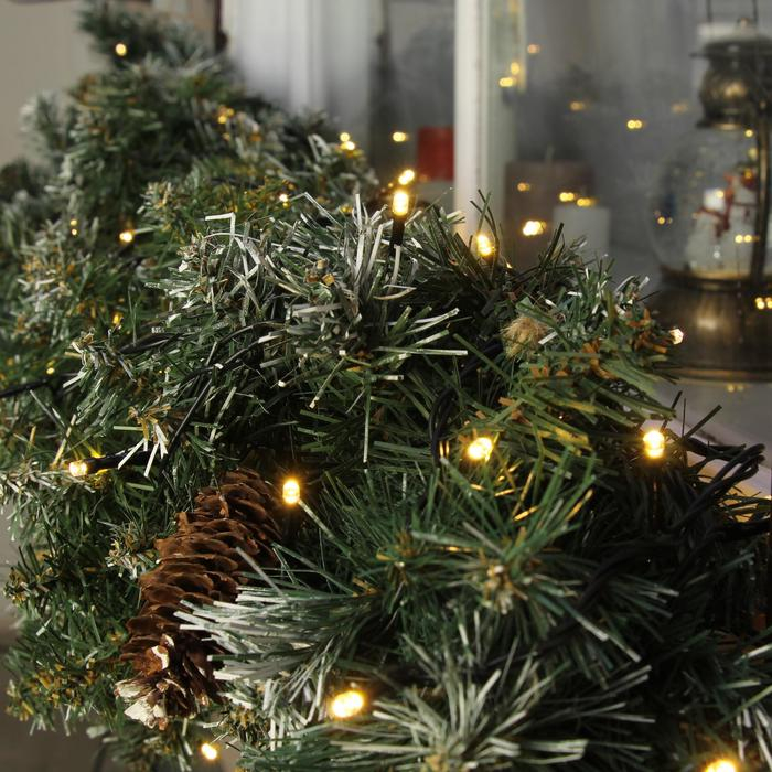 Гирлянда &laquo;Нить&raquo; 10 м, IP44, тёмная нить, 100 LED, свечение тёплое белое, 8 режимов, 220 В