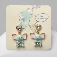Серьги эмаль «Слоники» с сердечками, цветные в серебре Серьги эмаль «Слоники» с сердечками, цветные в серебре