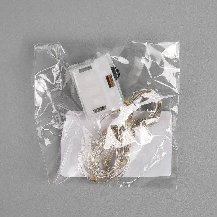 Гирлянда &laquo;Нить&raquo; 2 м роса, IP20, серебристая нить, 20 LED, 3 режима, батарейки AG13х3 (в комплекте), свечение мульти