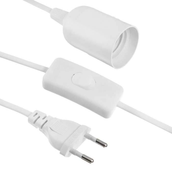 Патрон подвесной с выключателем, Е27, провод 2 м, белый Патрон подвесной с выключателем, Е27, провод 2 м, белый