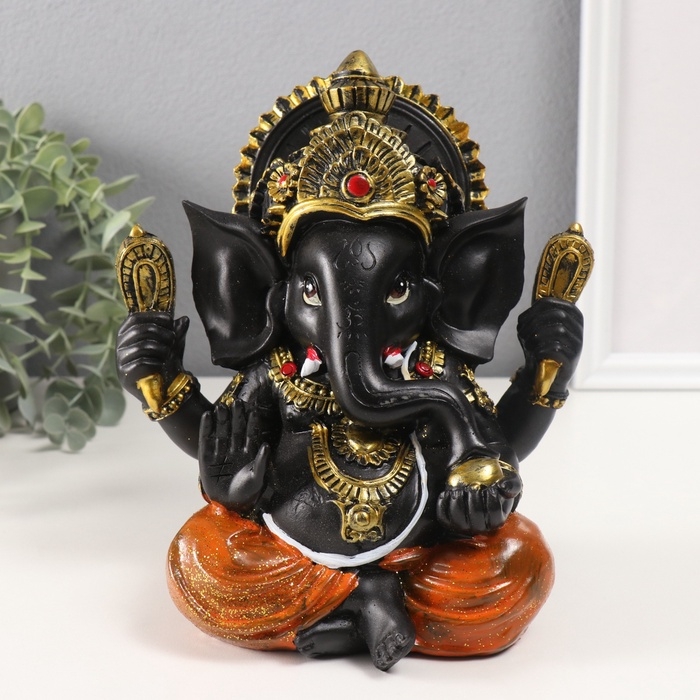 Сувенир полистоун Сувенир полистоун "Ганеша чёрный, в оранжевых шароварах" 12х17,5х21 см