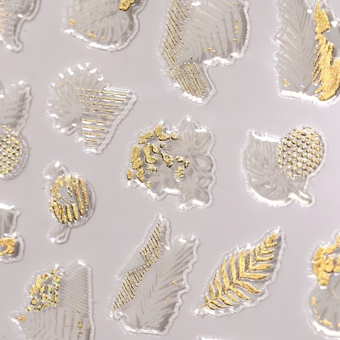 Наклейки для ногтей &laquo;Листочки&raquo;, металлизированные, цвет белый/золотистый