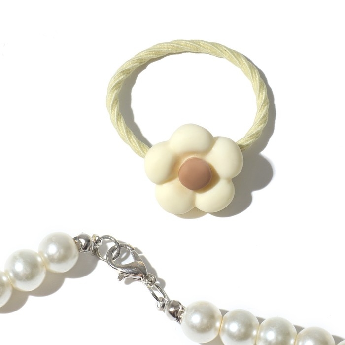 Комплект детский &laquo;Выбражулька&raquo; 3 предмета: 2 резинки, бусы, жемчуг, цвет бежевый