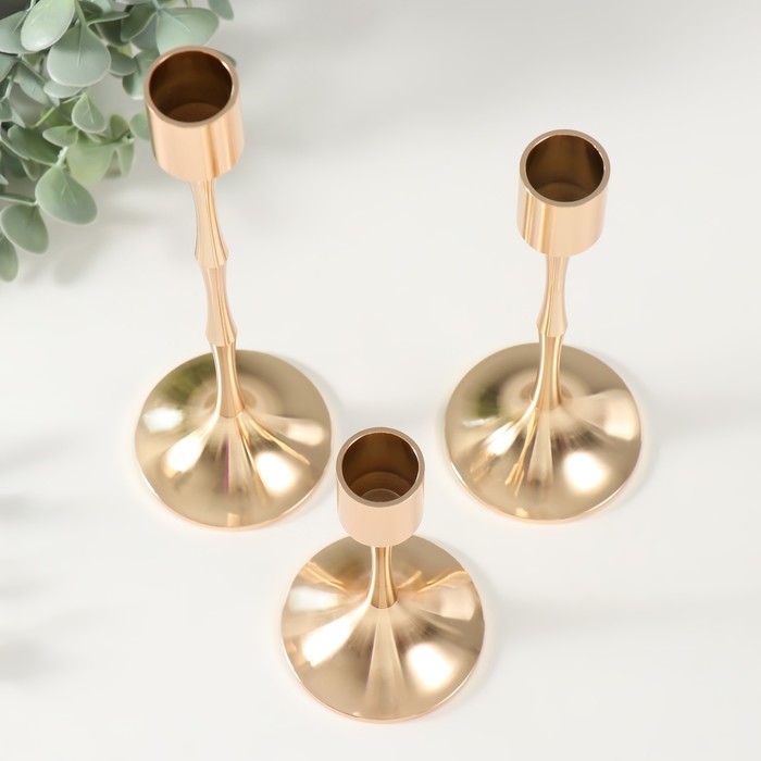 Подсвечник металл "Утончённость" d=2 см, набор 3 шт h=22,5 см, 17,5 см, 12 см