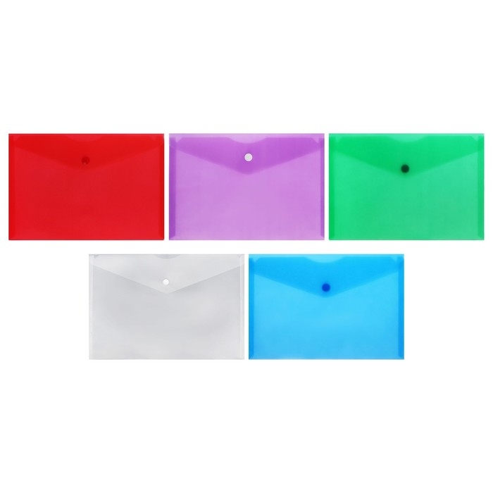 Набор папок-конвертов на кнопке А5 150мкм Calligrata прозрачные, микс 5шт Набор папок-конвертов на кнопке А5 150мкм Calligrata прозрачные, микс 5шт