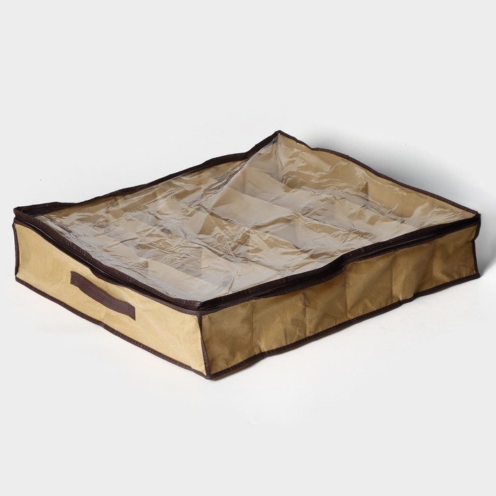 Кофр для обуви Доляна, 12 отделений, 65&times;54&times;10 см, цвет бежевый