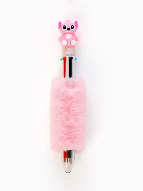 Ручка многоцветная 6 цветов пушистая Стич , розовая