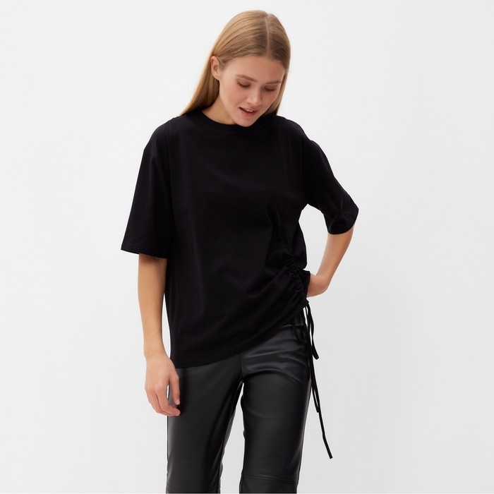 Футболка женская с кулиской MINAKU REGULAR FIT: цвет чёрный, р-р 44 Футболка женская с кулиской MINAKU REGULAR FIT: цвет чёрный, р-р 44