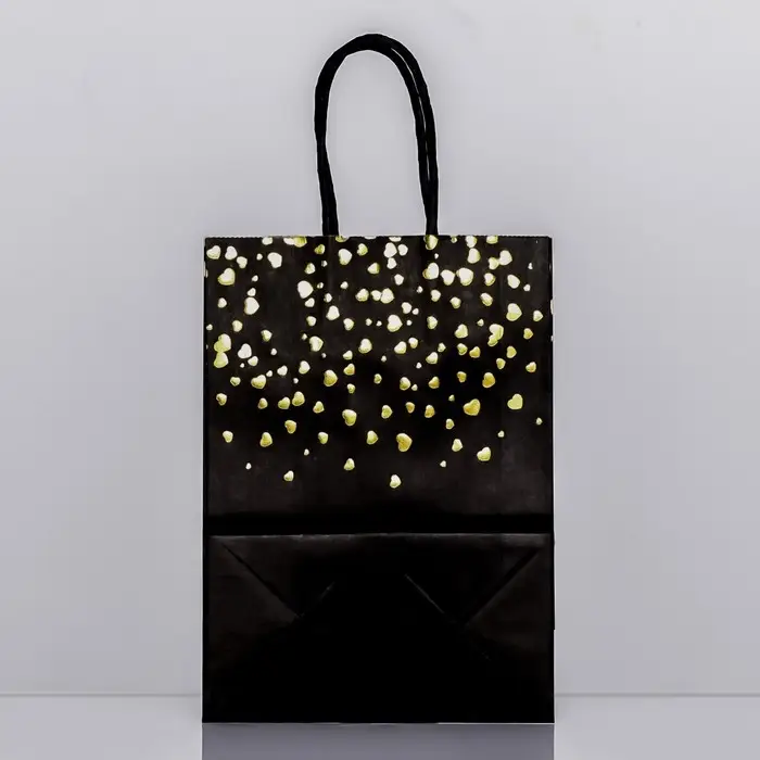 Пакет крафт &laquo;Сердца&raquo;, чёрный, 21&times;15&times;8 см